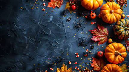 Spider on Vibrant Dark Blue Copy Space Helloween Template Background 