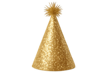 Golden party hat shining on transparent background
