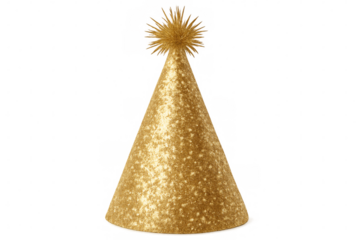 Golden party hat shining on transparent background