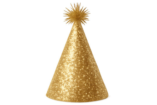 Golden party hat shining on transparent background