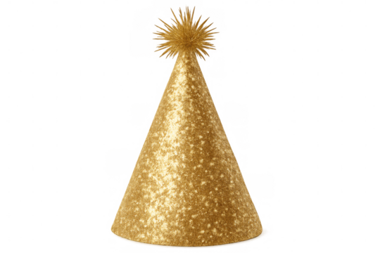 Golden party hat shining on transparent background
