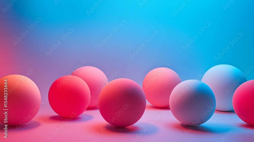 Poster colorful gradient spheres on smooth surface with soft light in minimal abstract geometric design con