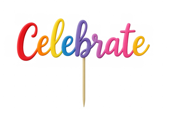 Colorful celebrate cake topper with transparent background - Powered by Adobe