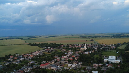 Czech Countryside Landscape Before a Storm – Dramatic Sky Over Village