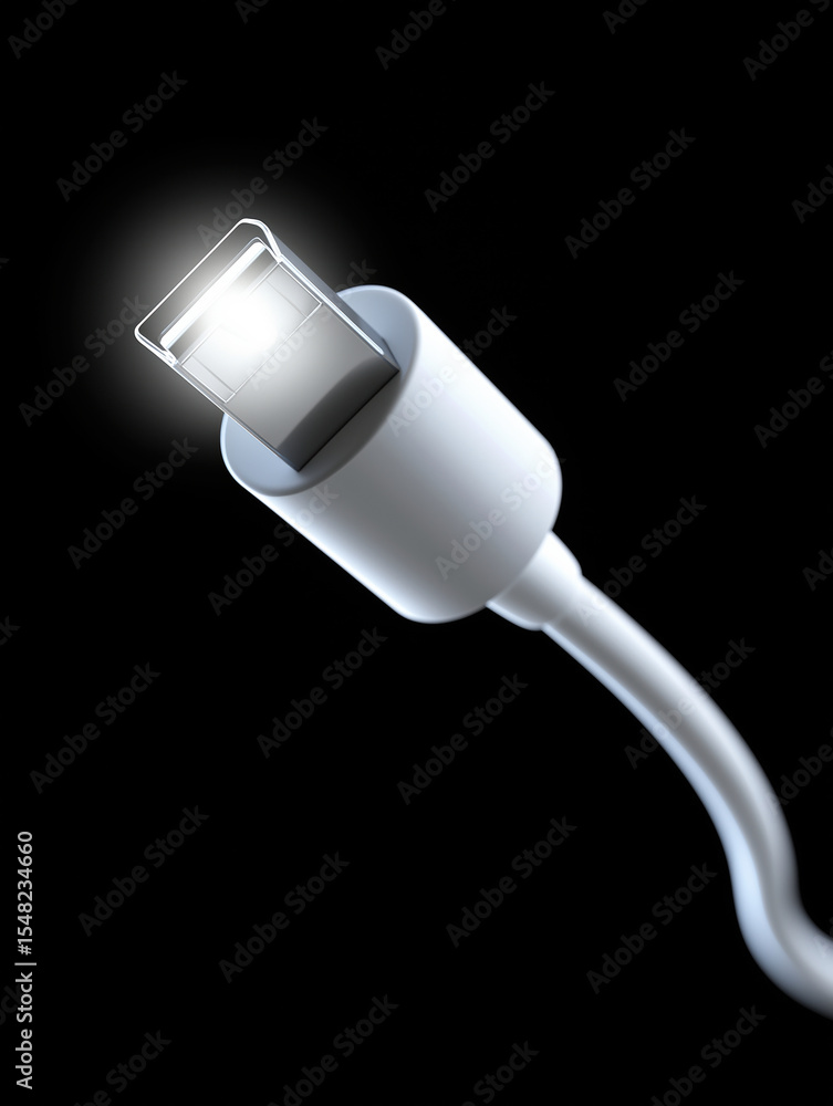 Poster close-up view of a glowing usb-c connector against a dark background