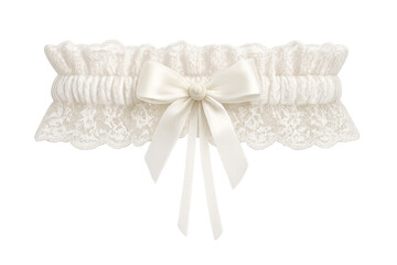 White lace garter with satin ribbon bow on transparent background