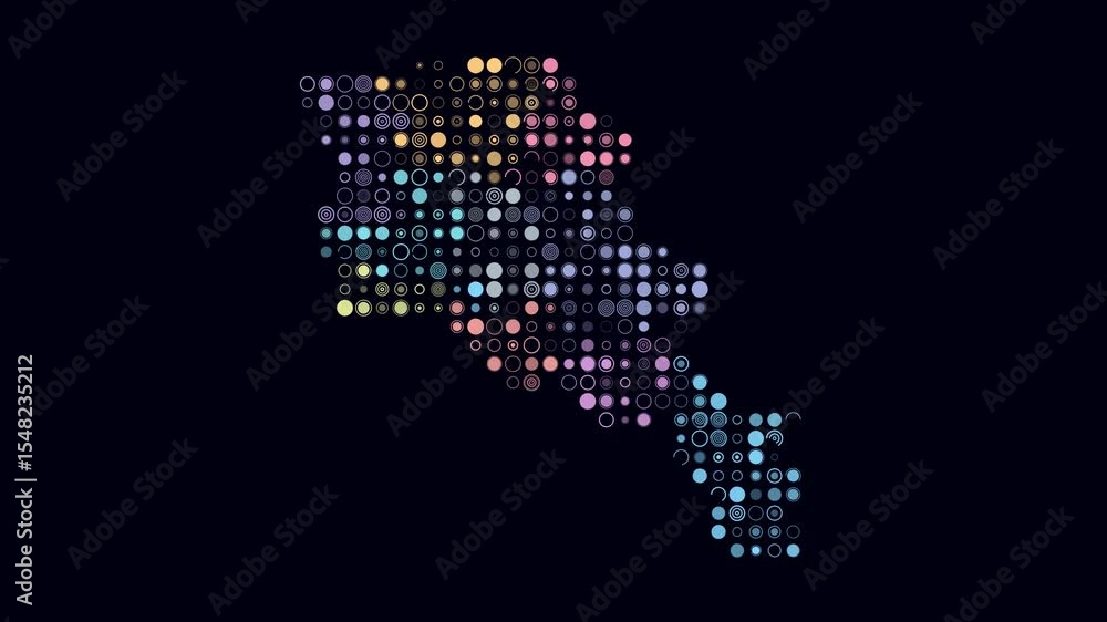 Poster armenia dotted animation. shape of the country build of pulsating colored dots. large size circle bl