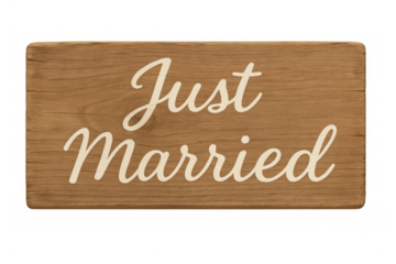 Just married sign on wooden plank with transparent background
