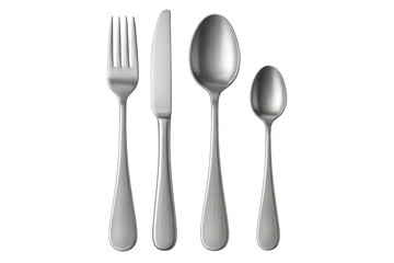 Silverware cutlery set with fork, knife, and spoons on transparent background