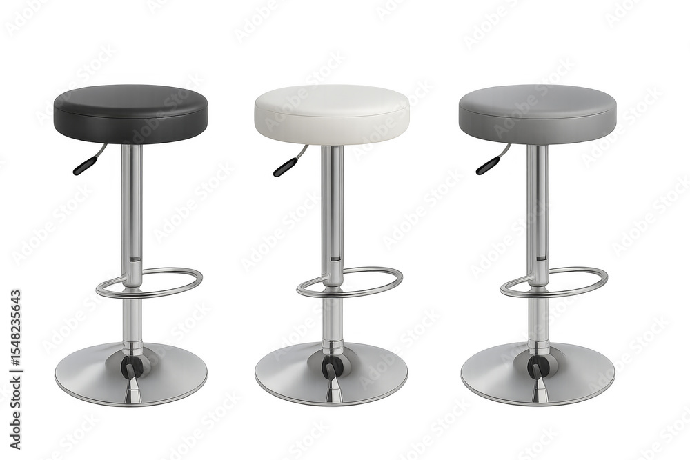 Poster three adjustable bar stools with footrest on transparent background