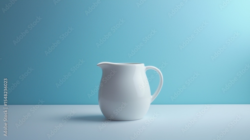 Poster minimal white ceramic pitcher on blue gradient background with soft shadow and clean aesthetic desig