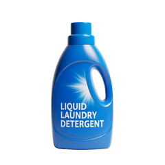 Blue liquid laundry detergent bottle with a transparent background. The bottle has a handle and a label displaying the product name clearly.