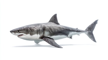 Fototapeta premium Great white shark profile against white background