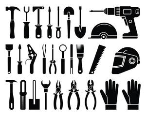 Construction Tools Icon Set: A meticulously crafted vector set of construction tools and equipment. Each tool embodies quality and dependability for the industry