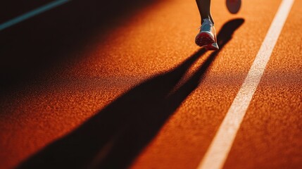 The shadow of a runner is cast vividly against an orange athletic track, symbolizing dedication, motion, and the exhilarating feeling of pursuing fitness and endurance in sports.