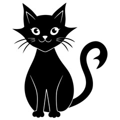 Fototapeta premium A cute black cat cartoon sitting isolated on white background