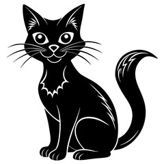 Obraz premium Cute black cat silhouette sitting isolated on white background