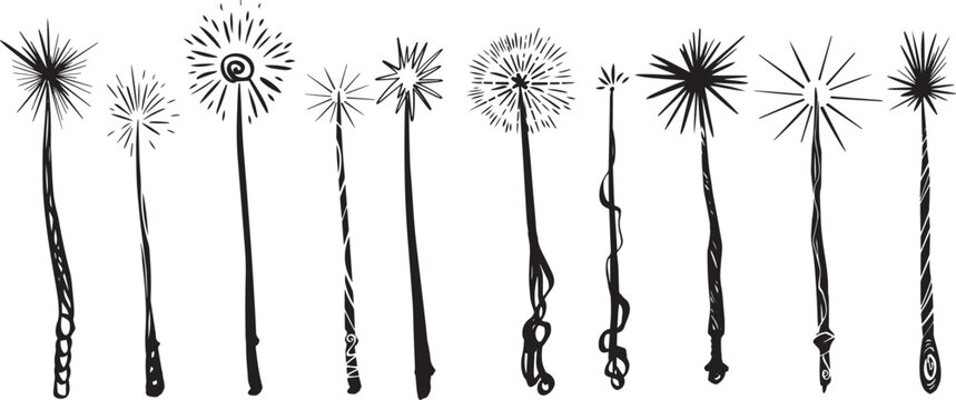 Magic wand line drawing witch theme halloween clipart party invitation flyer gothic style illustration packaging design idea print. Wooden wand accessory sorcerers. Bengal fire new year ink graphic	 - Powered by Adobe