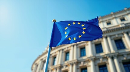 European flag waving outside official government building