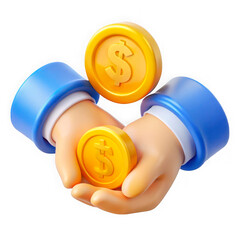 Hands holding golden coins illustration on transparent background