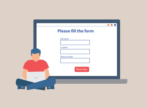 Fills the registration form on the laptop