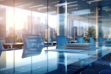 Office in a skyscraper. AI generative.