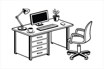 Home Office Desk Workspace Silhouette - Remote Work Setup