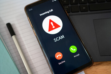 Incoming SCAM call. Concept of dangerous phone calls.
