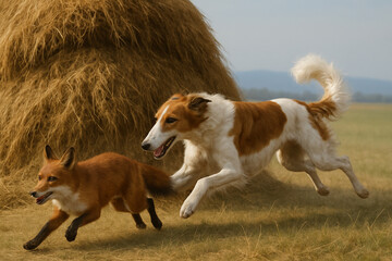 HUNTING: THE FOX AND THE RUSSIAN GREYHOUND CHASING FOR IT