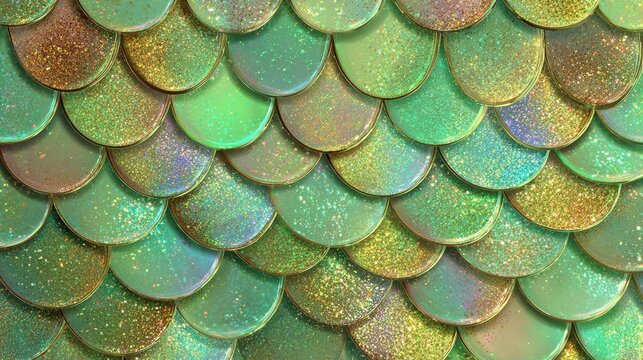 Iridescent green mermaid scales with glitter texture pattern