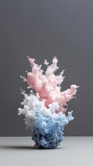Explosive Colorful Smoke Pattern Swirling in Shades of Pink and Blue Against a Gray Backdrop