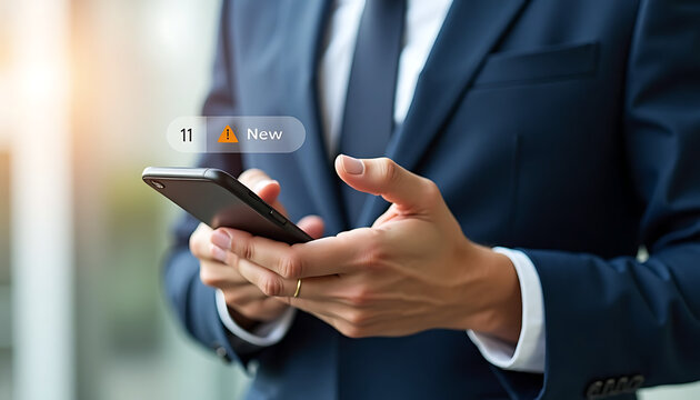 businessman holding smartphone | Business Professional Checking New Notifications on Smartphone