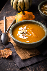 Vegetarian autumn pumpkin cream soup