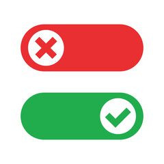Yes no icon. On off switch vector set. Green yes icon. Red no icon. Green on sign set. Red off sign set. Isolated yes no vector icons.