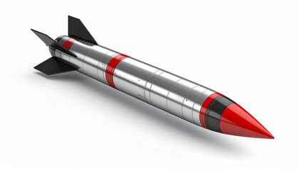 3D Icon of Modern Missile Sleek Metallic Body with Red and Black Accents Design