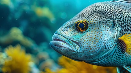 close up of a tropical colorful fish in the ocean, underwater life