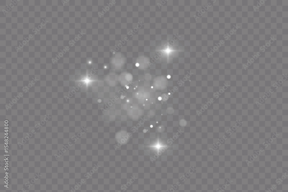 Poster dust sparks and stars shine with a special light. christmas light effect. glittering particles of ma