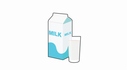 Milk Box and glass of milk Color Icon. Vector editable color flat illustration of a box of milk and a glass of milk