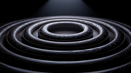 Elegant metallic ripple layers in circular abstract design with highlights and depth