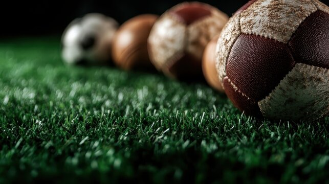 This dynamic image features a collection of various sports balls resting on lush green grass, representing diversity in sports and outdoor activities for all ages and interests.