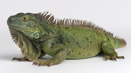 Obraz premium Green Iguana profile shot against plain background