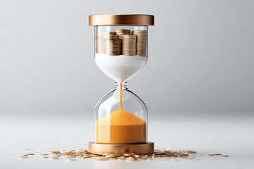 An hourglass with gold coins, symbolizing time management and investment