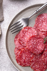 Sliced spicy tasty salami sausage
