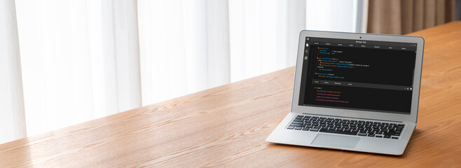 Software development programming on computer screen for modish application and program coding