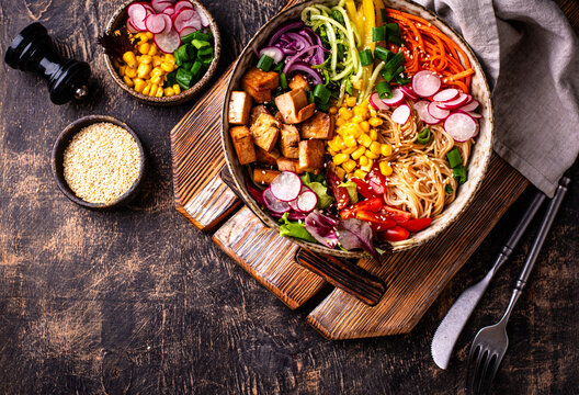 Vegan healthy poke bowl with tofu