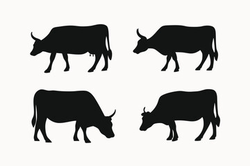 Fototapeta premium Silhouette Collection Four Cows in Different Poses