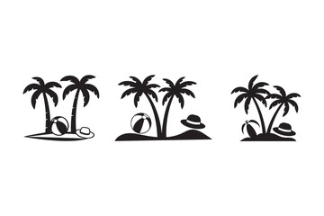 Obraz premium Palm Tree Beach Silhouette Icon Set with Summer Elements