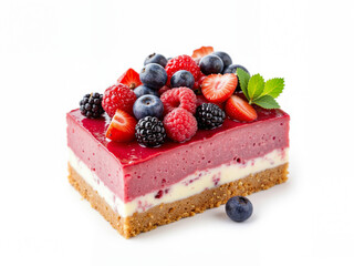 Layered berry dessert with fresh fruits and graham cracker crust  