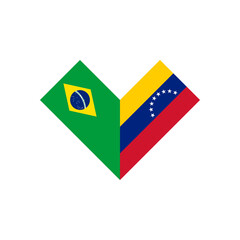 friendship concept. heart shape icon of brazil and venezuela flags. vector illustration isolated on white background