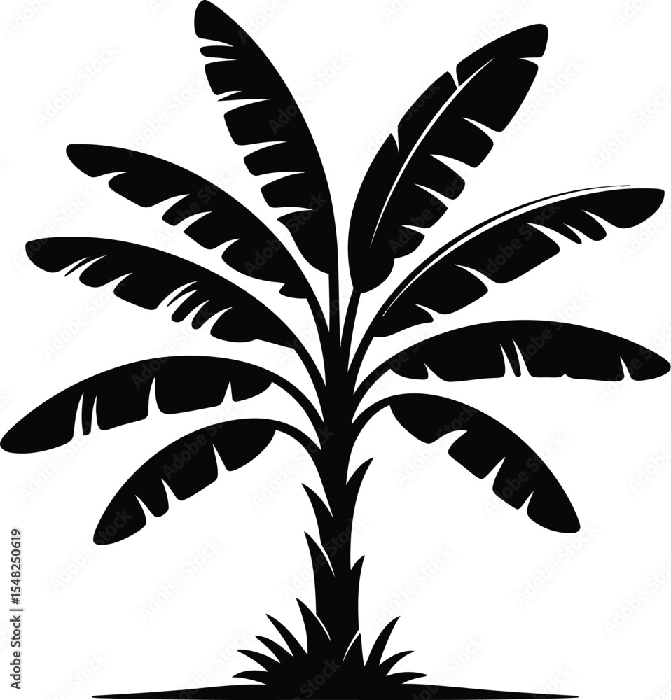 Aufkleber a black silhouette of a banana tree with large leaves on a white background in a simple design style